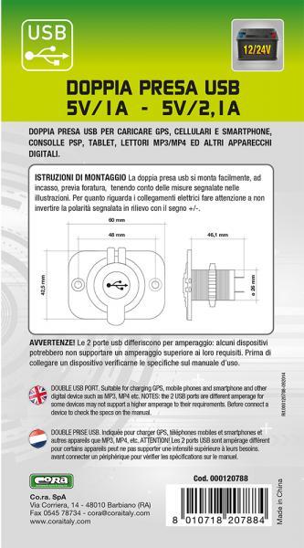 Doppia presa USB da incasso 5V/1A - 5V/2.1A - immagine 4