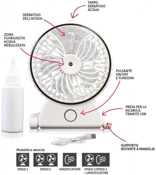 Ventilatore/umidificatore ricaricabile BreezeFan - immagine 2