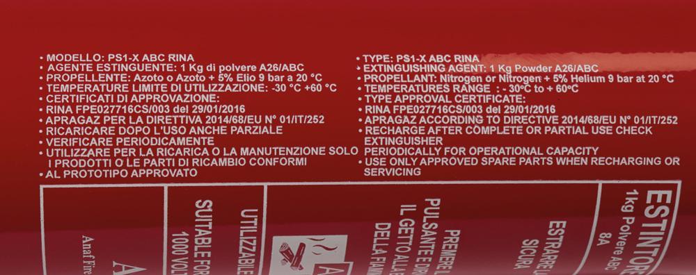 Estintore 1 kg a polvere ABC con supporto e manometro - immagine 5