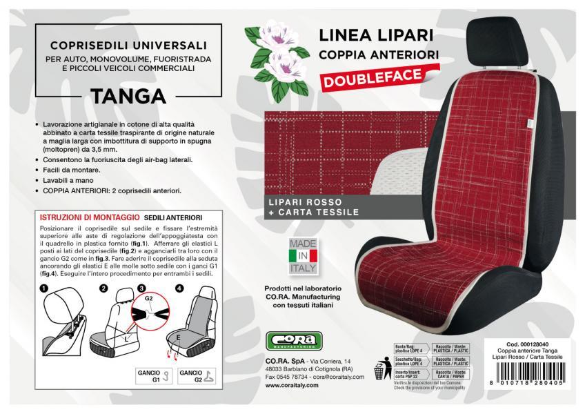 Coprisedili anteriori universali Tanga Doubleface Lipari rosso/carta tessile - immagine 3
