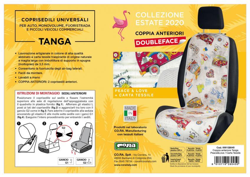 Cora 000128045 Coprisedili anteriori universali Tanga Doubleface Peace & Love/carta tessile - immagine 2