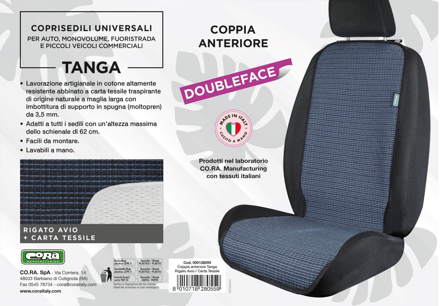 Coprisedili anteriori universali Tanga Doubleface Rigato avio/carta tessile - immagine 3