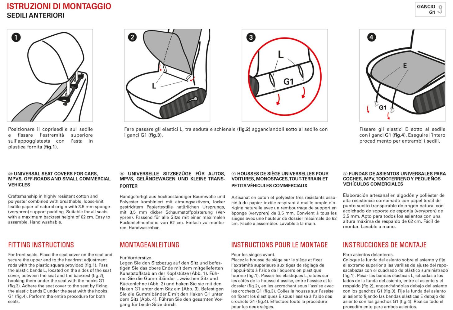 Coprisedili anteriori universali Tanga Doubleface Rigato avio/carta tessile - immagine 4