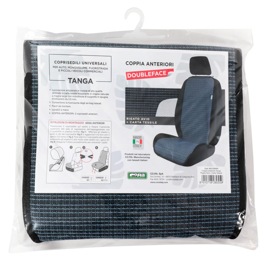 Coprisedili anteriori universali Tanga Doubleface Rigato avio/carta tessile - immagine 5
