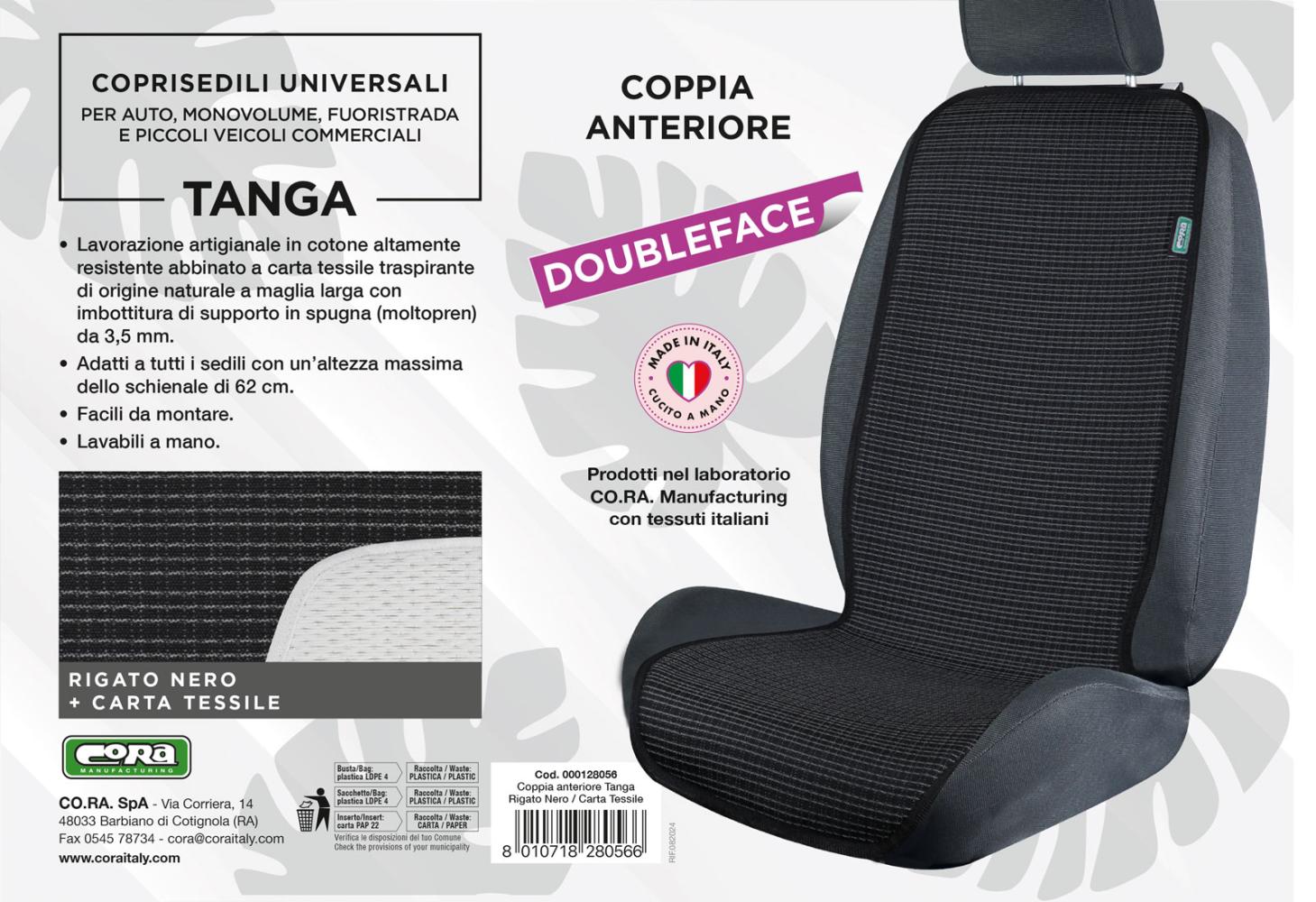 Coprisedili anteriori universali Tanga Doubleface Rigato nero/carta tessile - immagine 4