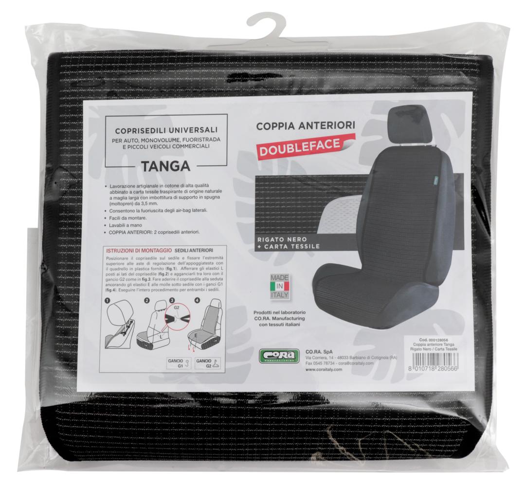 Coprisedili anteriori universali Tanga Doubleface Rigato nero/carta tessile - immagine 6