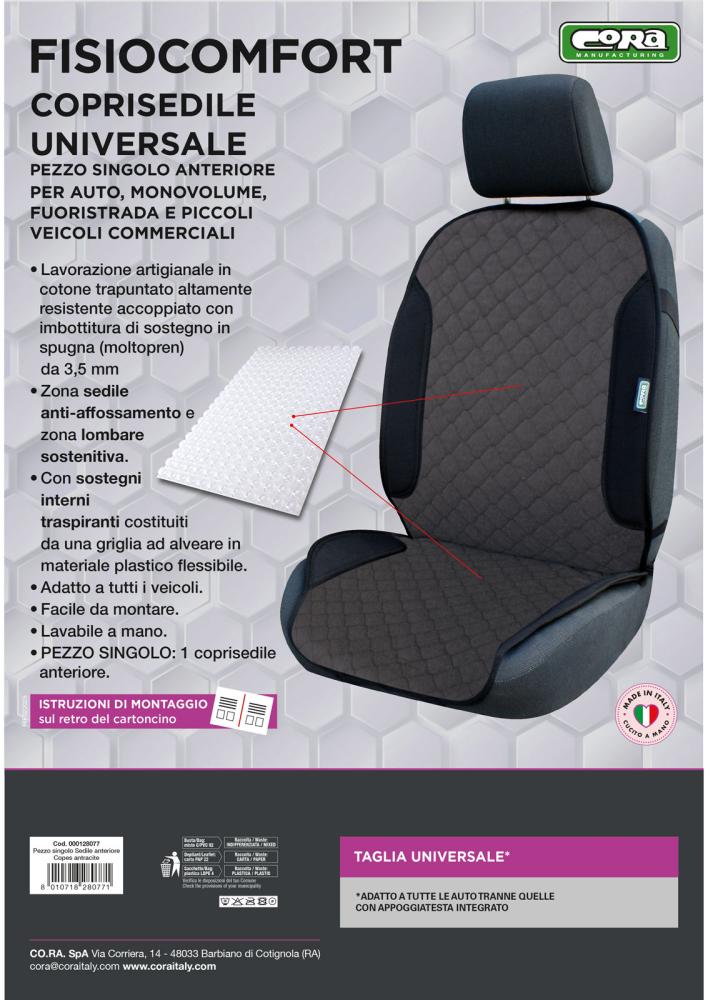 Coprisedile anteriore universale Fisiocomfort tess. Copes antracite - immagine 3