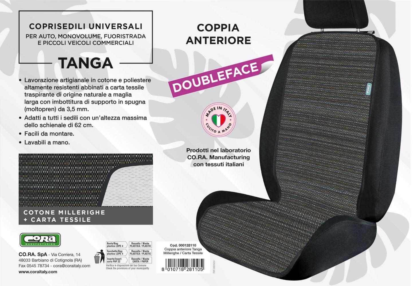 Coprisedili anteriori universali Tanga Doubleface cotone millerighe/carta tessile - immagine 3