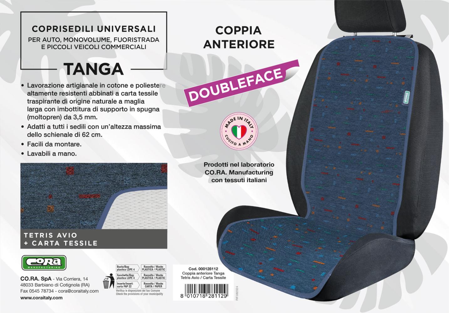Coprisedili anteriori universali Tanga Doubleface cotone tetris avio/carta tessile - immagine 3