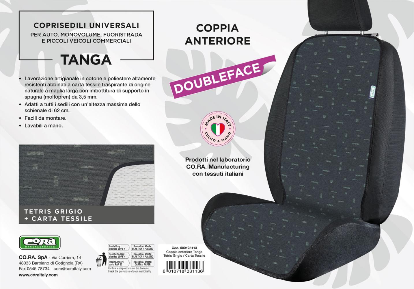 Coprisedili anteriori universali Tanga Doubleface cotone tetris grigio/carta tessile - immagine 3