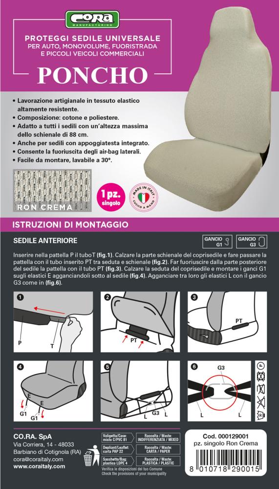 Coprisedile anteriore Poncho tess. elastico misto cotone crema - immagine 4