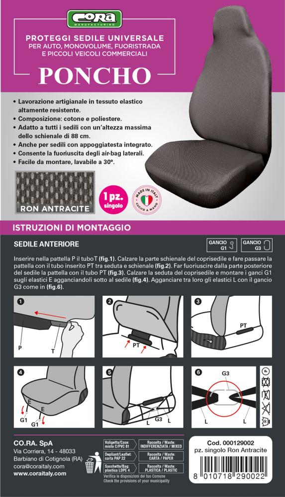 Coprisedile anteriore Poncho tess. elastico misto cotone antracite - immagine 4