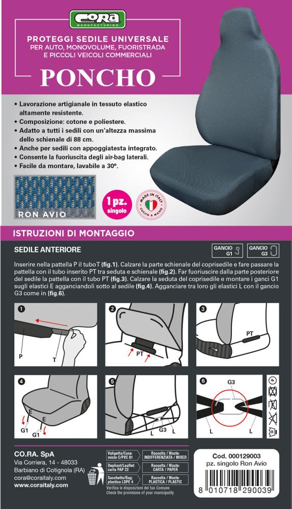 Coprisedile anteriore Poncho tess. elastico misto cotone avio - immagine 4