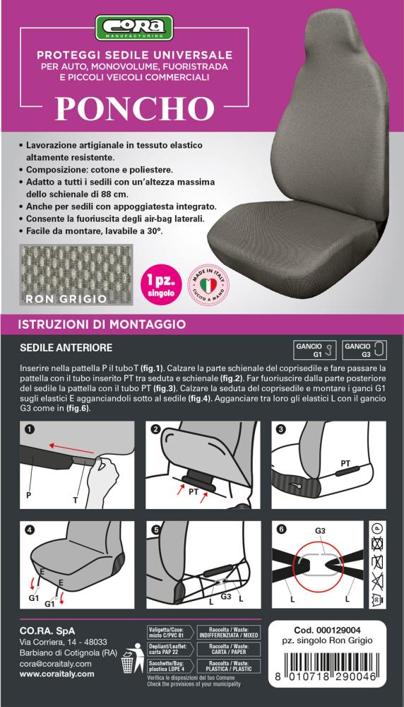 Coprisedile anteriore Poncho tess. elastico misto cotone grigio polvere - immagine 4