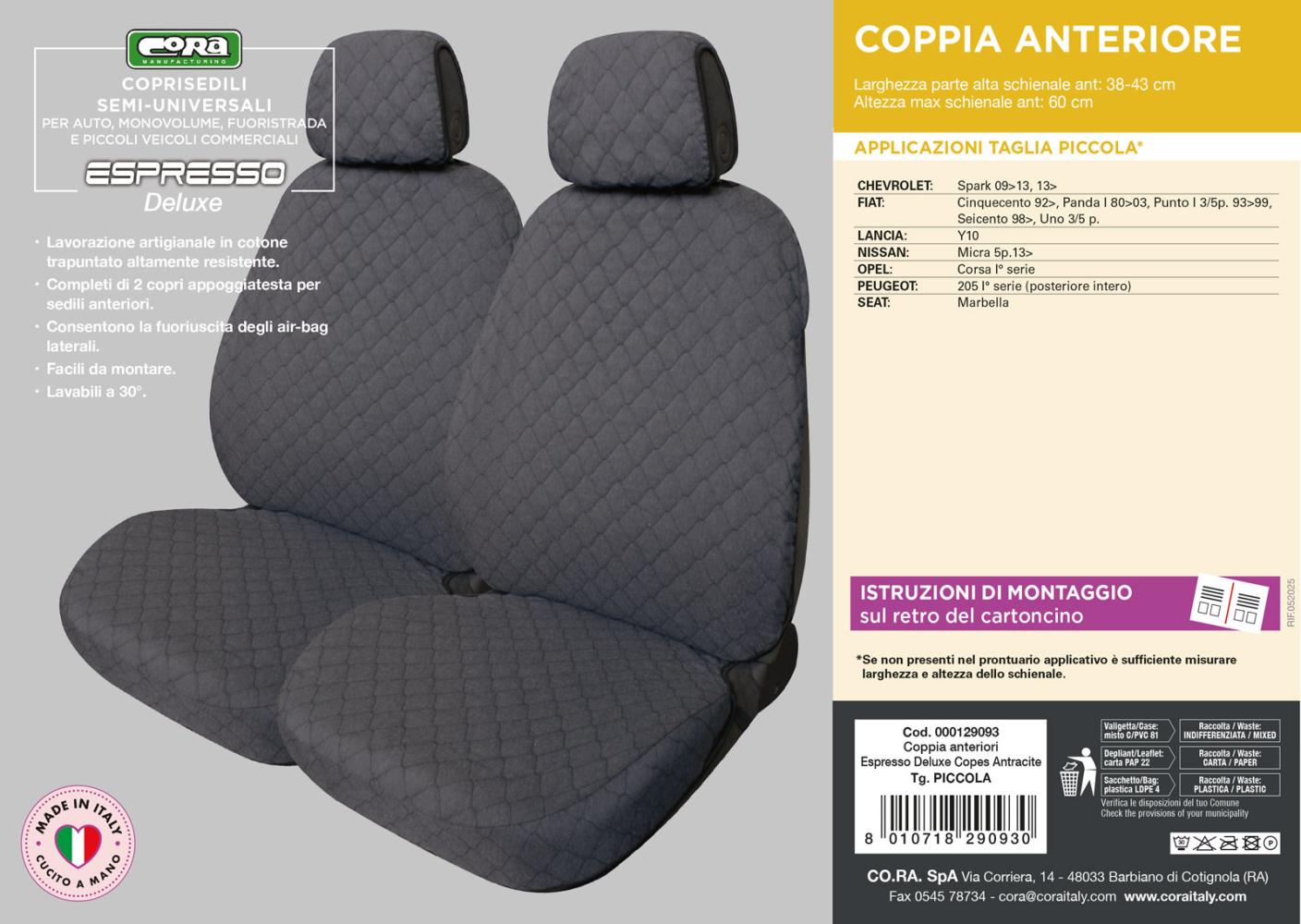 Coprisedili anteriori Espresso Deluxe tg. piccola tess. cotone trapuntato antracite - immagine 4
