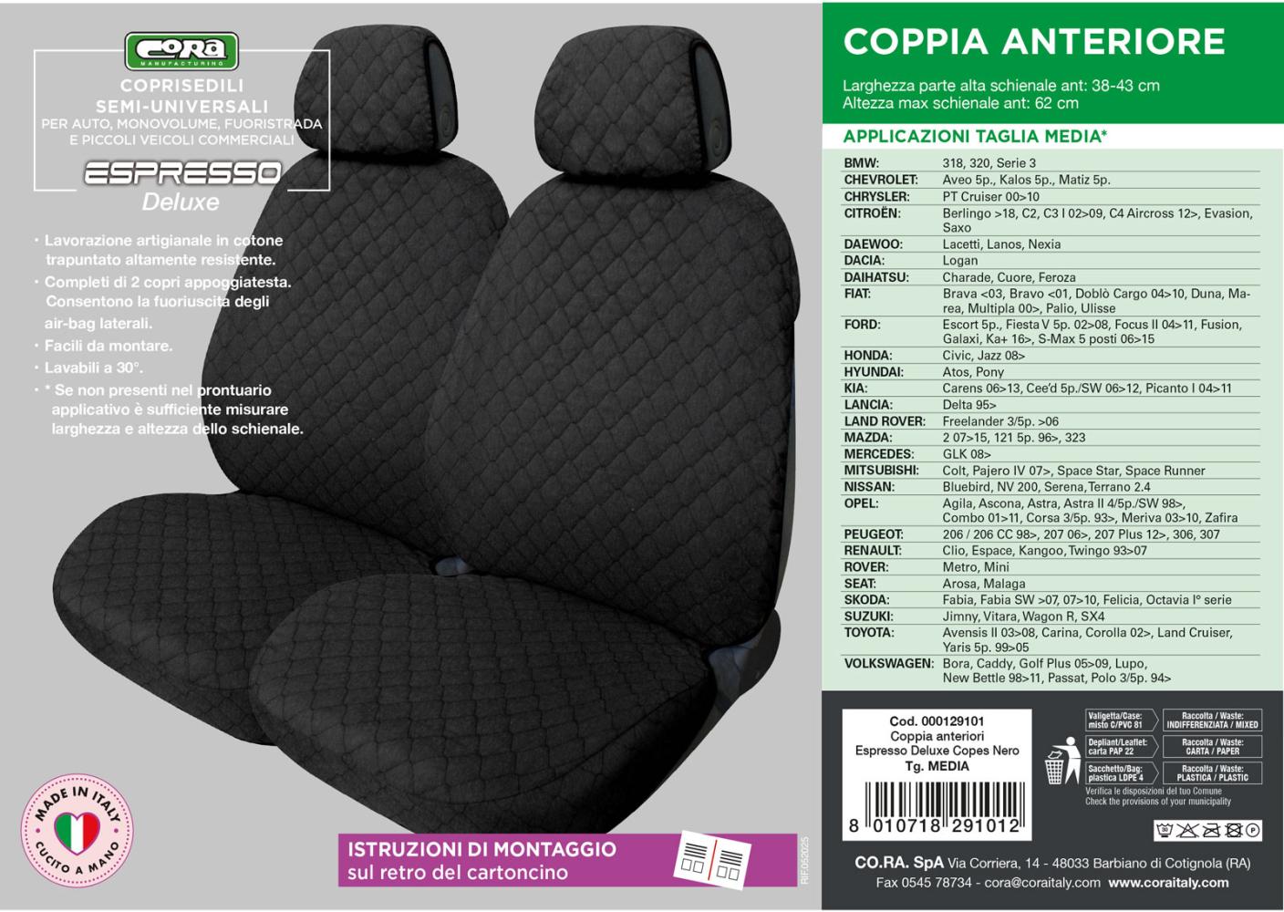Coprisedili anteriori Espresso Deluxe tg. media tess. cotone trapuntato nero - immagine 4