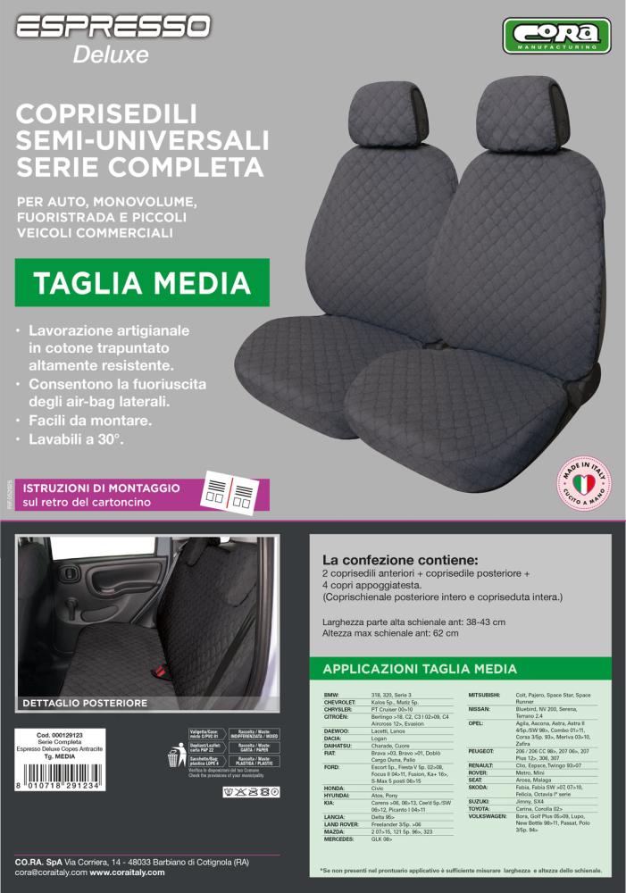 Serie completa coprisedili Espresso Deluxe tg. media post. intero tess. cotone trapuntato antracite - immagine 6