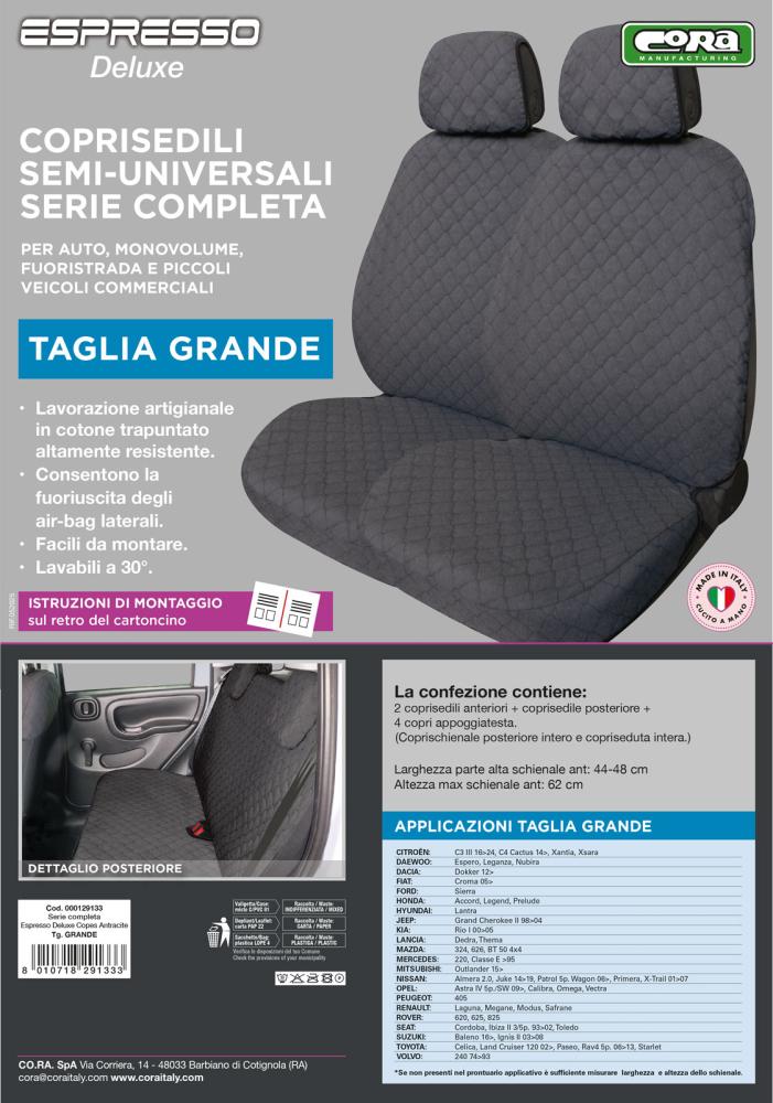Serie completa coprisedili Espresso Deluxe tg. grande post. intero tess. cotone trapuntato antracite - immagine 6