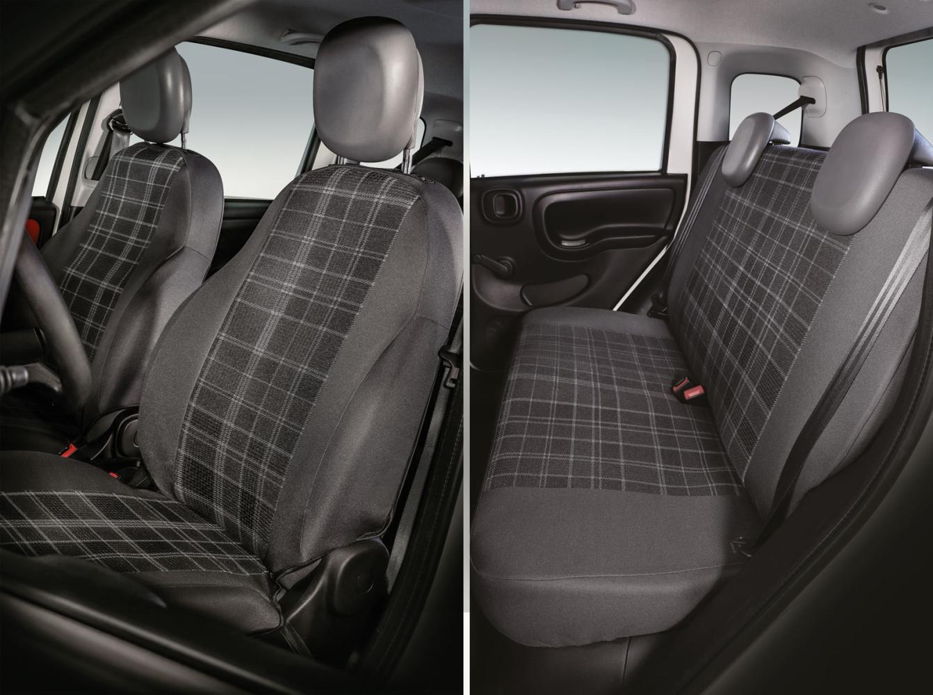 Serie completa coprisedili personalizzati Fiat Panda 12> 4 posti post. intero tess. misto cotone scozzese grigio/piombo