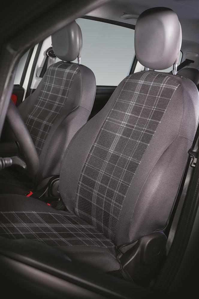 Serie completa coprisedili personalizzati Fiat Panda 12> 4 posti post. intero tess. misto cotone scozzese grigio/piombo - immagine 2