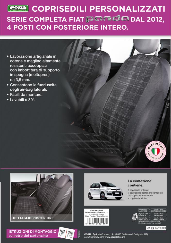Serie completa coprisedili personalizzati Fiat Panda 12> 4 posti post. intero tess. misto cotone scozzese grigio/piombo - immagine 5
