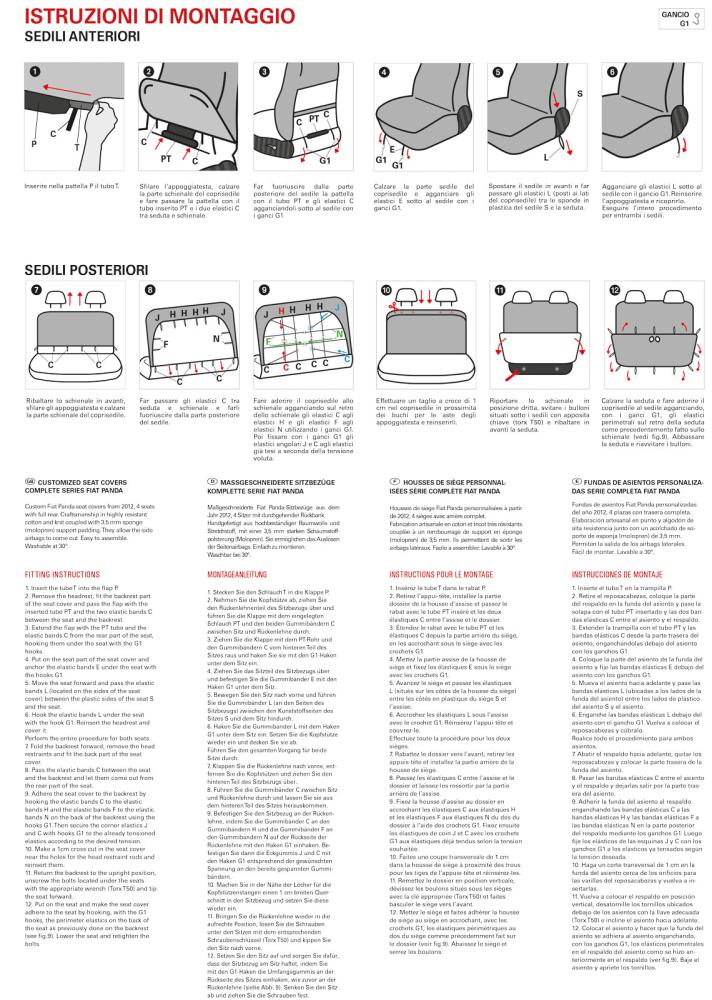 Serie completa coprisedili personalizzati Fiat Panda 12> 4 posti post. intero tess. misto cotone scozzese grigio/piombo - immagine 6