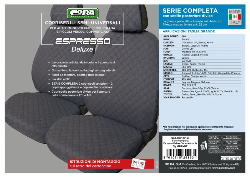Serie completa coprisedili Espresso Deluxe tg. grande post. diviso tess. cotone trapuntato antracite - immagine 4