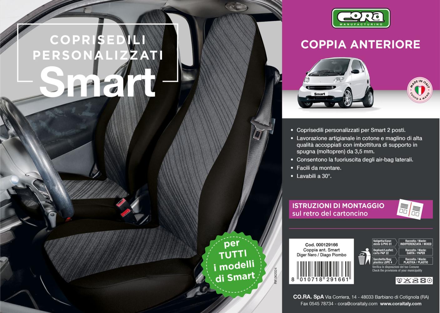 Coprisedili anteriori personalizzati Smart Fortwo tess. misto cotone grigio/nero - immagine 3