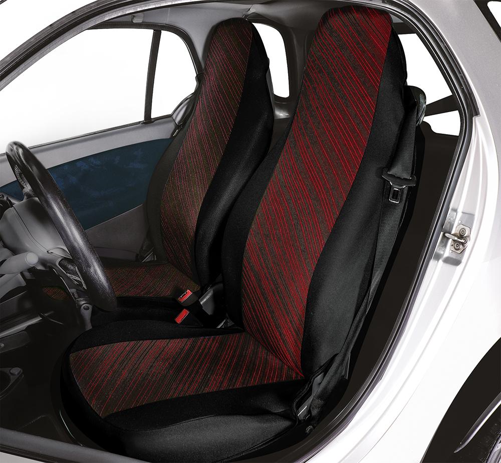 Coprisedili anteriori personalizzati Smart Fortwo tess. misto cotone rosso/nero