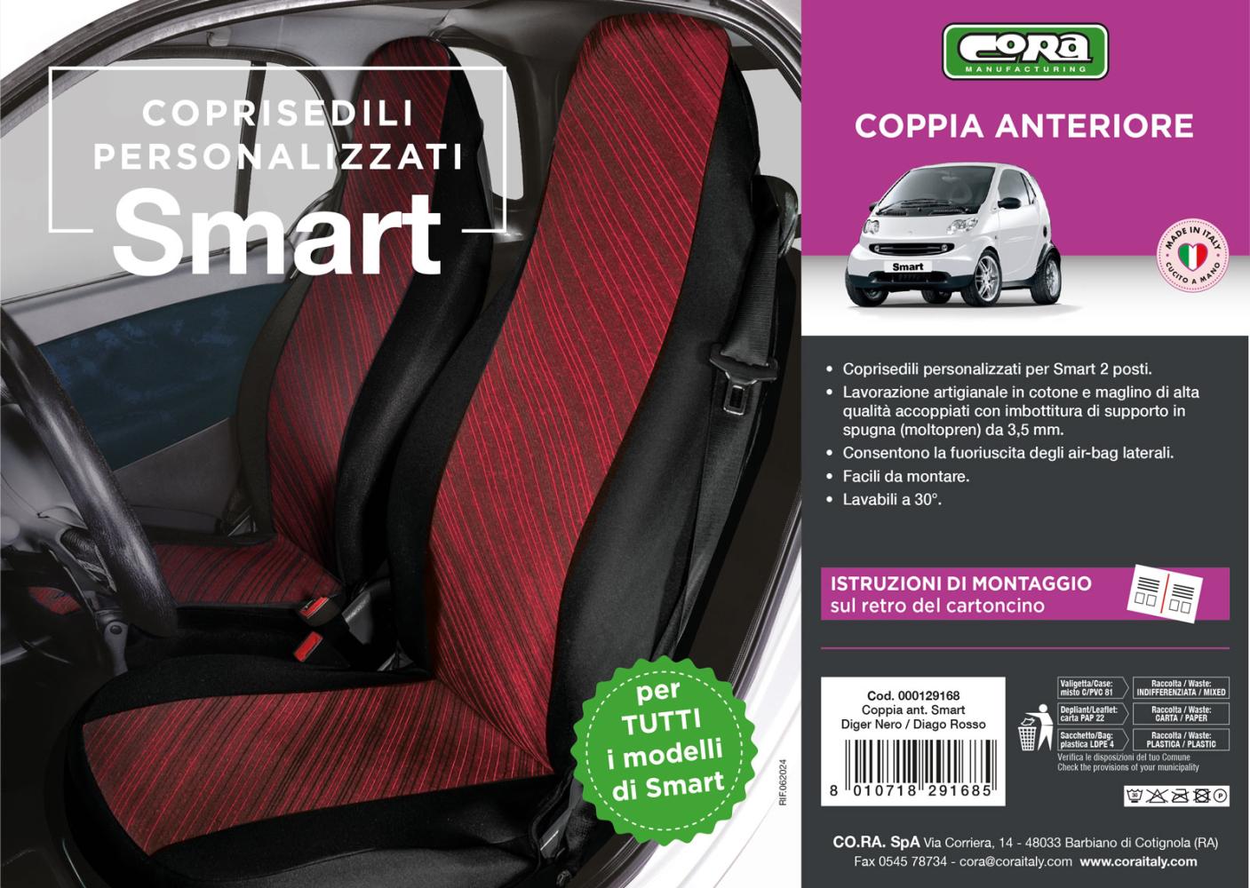 Coprisedili anteriori personalizzati Smart Fortwo tess. misto cotone rosso/nero - immagine 3