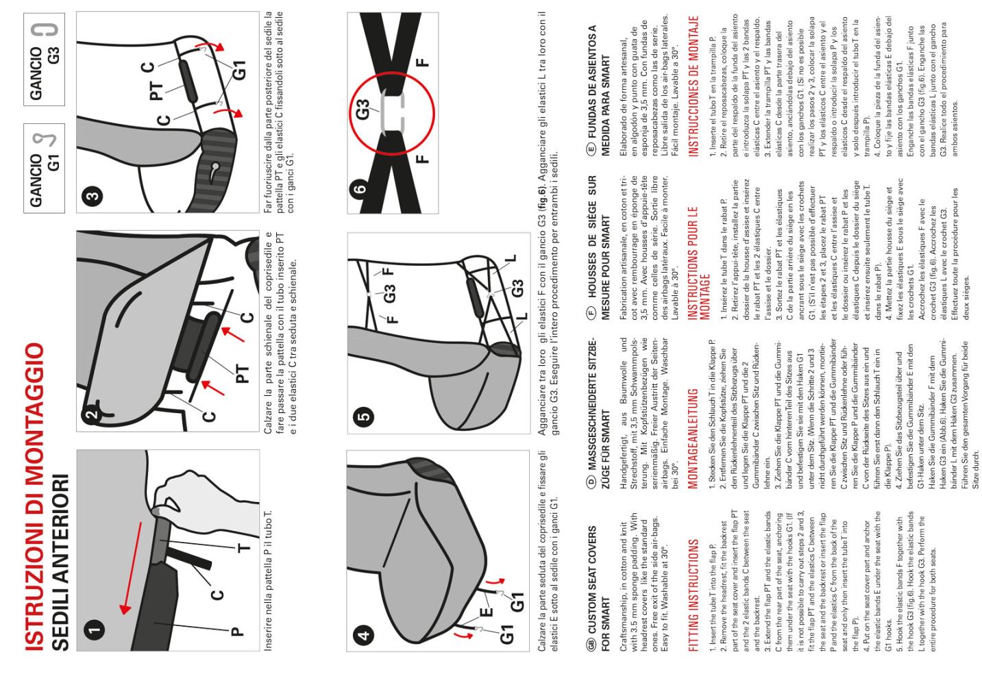 Coprisedili anteriori personalizzati Smart Fortwo tess. misto cotone rosso/nero - immagine 4