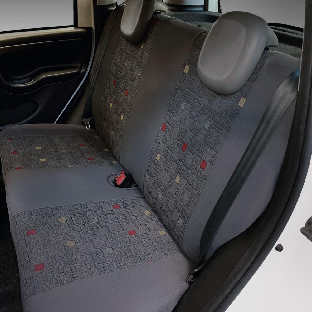 Serie completa coprisedili personalizzati Fiat Panda 12> 4 posti post. intero tess. misto cotone quadri grigio/piombo - immagine 3