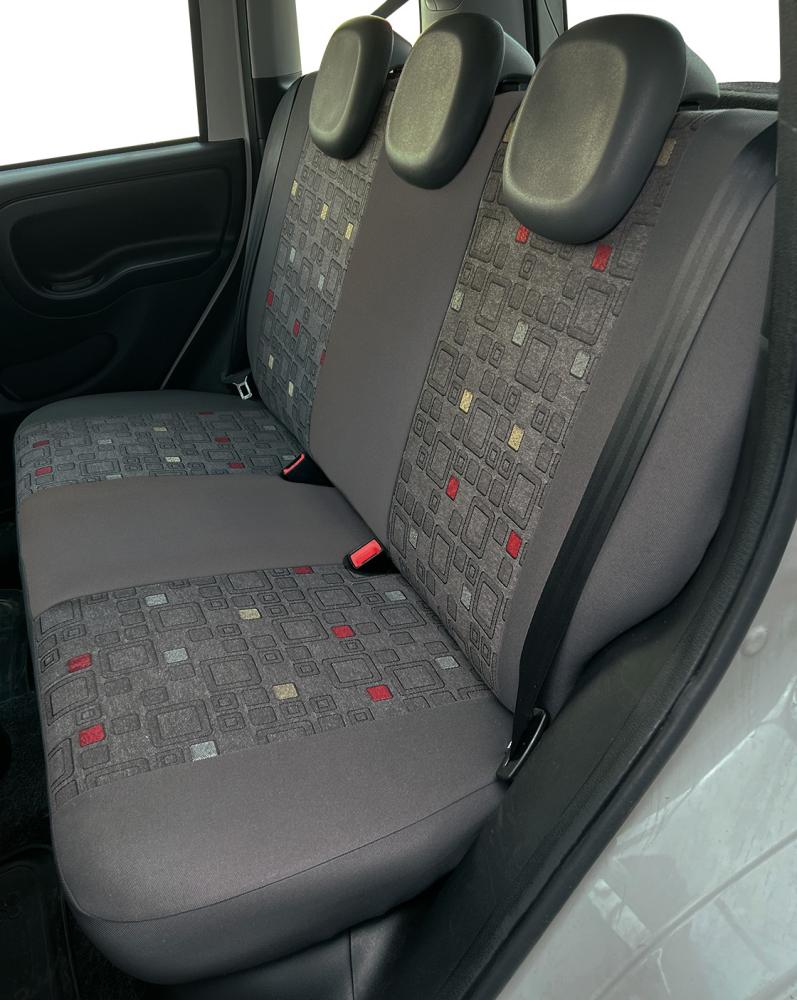 Serie completa coprisedili personalizzati Fiat Panda 12> 5 posti post. intero tess. misto cotone quadri grigio/piombo - immagine 3