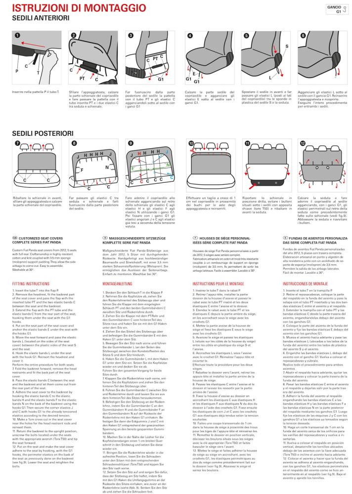 Serie completa coprisedili personalizzati Fiat Panda 12> 5 posti post. intero tess. misto cotone quadri grigio/piombo - immagine 6