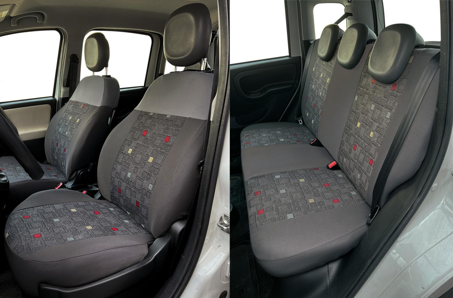 Serie completa coprisedili personalizzati Fiat Panda 12> 5 posti post. diviso tess. misto cotone quadri grigio/piombo