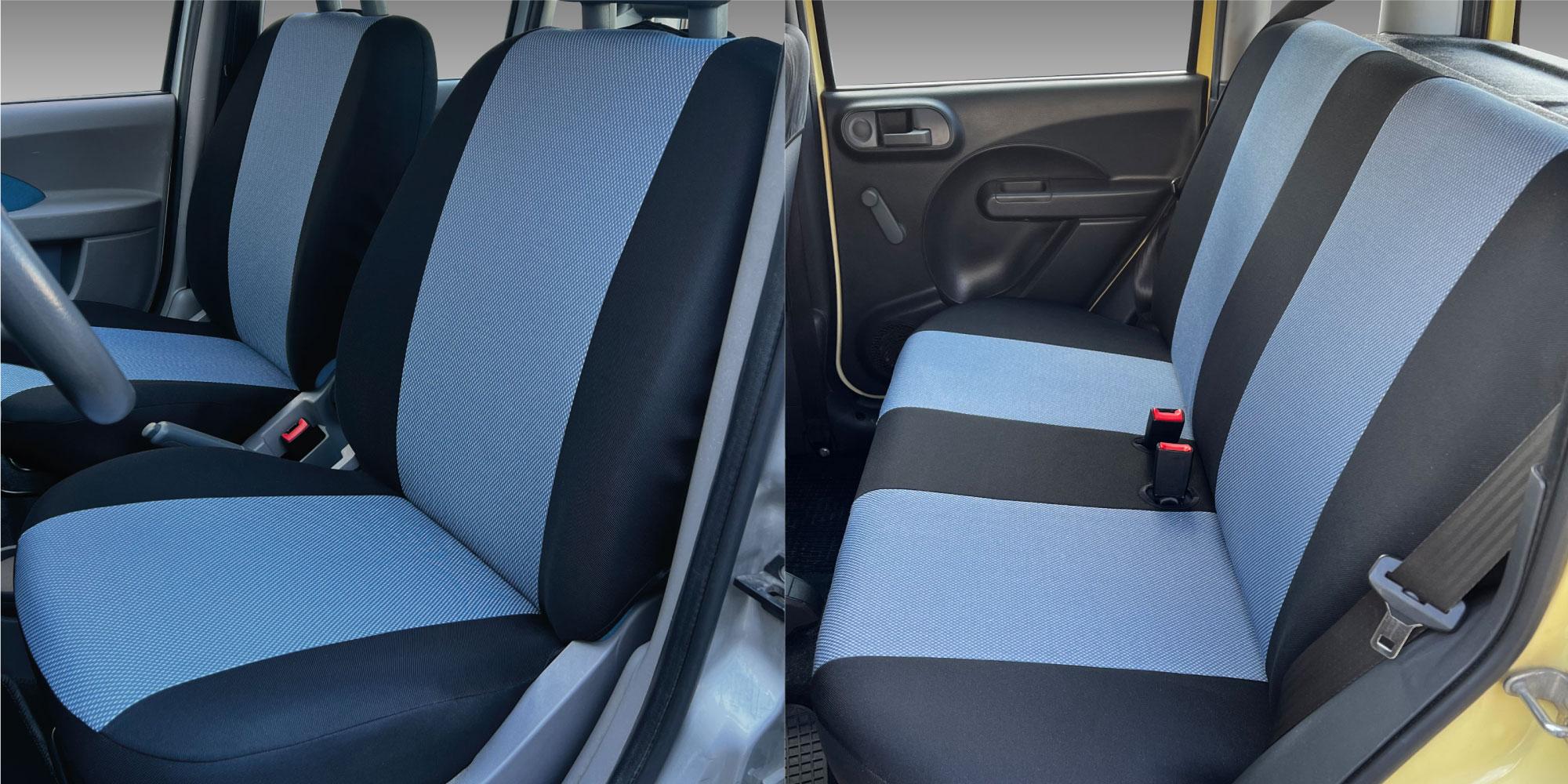 Serie completa coprisedili personalizzati Fiat Panda II 03> 4 posti post. intero tess. cotone nero/avio