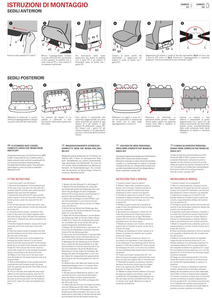 Serie completa coprisedili personalizzati Fiat Panda II 03> 5 posti post. intero tess. cotone nero/avio - immagine 6