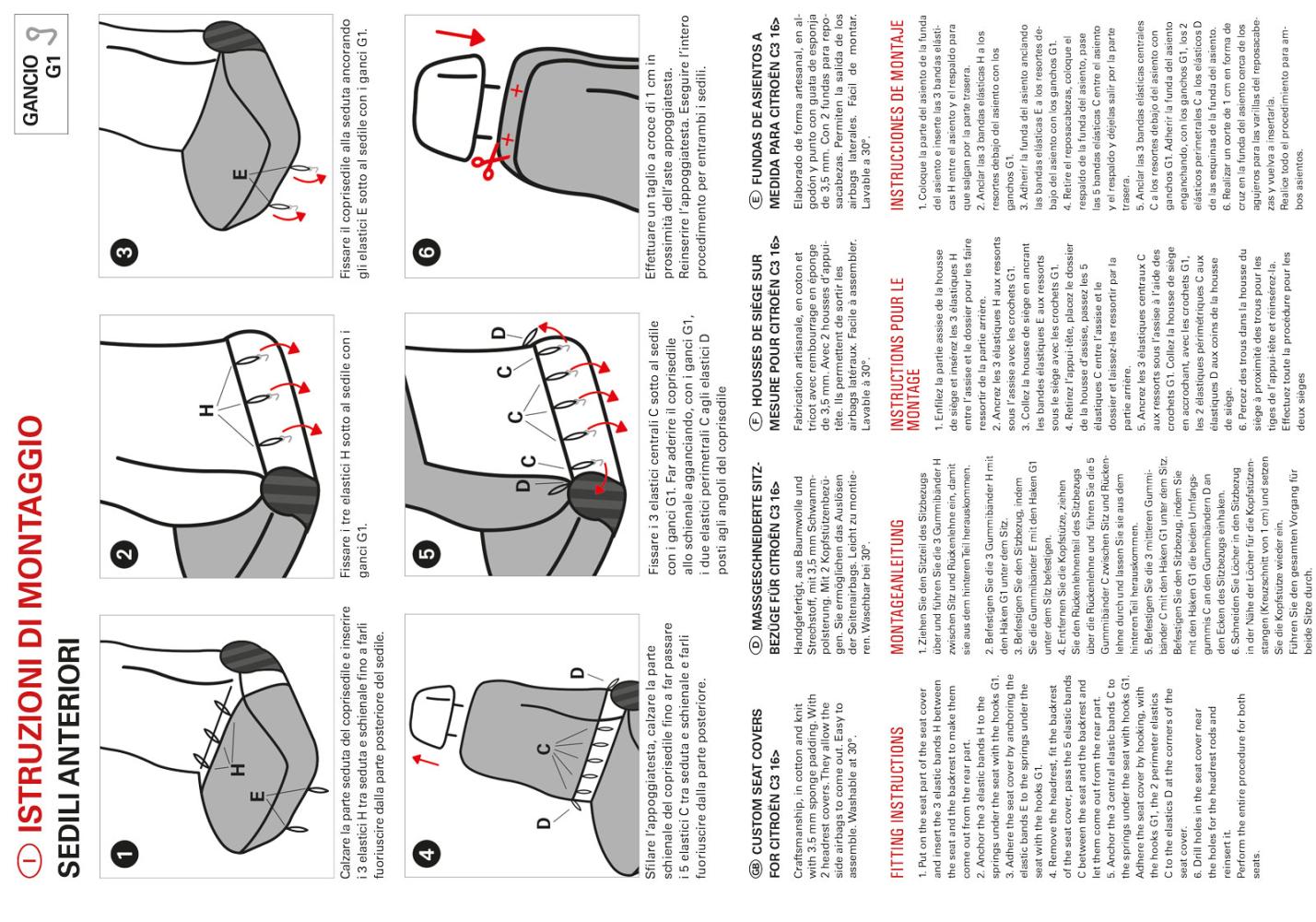 Coprisedili anteriori personalizzati CITROEN C3 16>24 tess. millepunti antracite - immagine 4