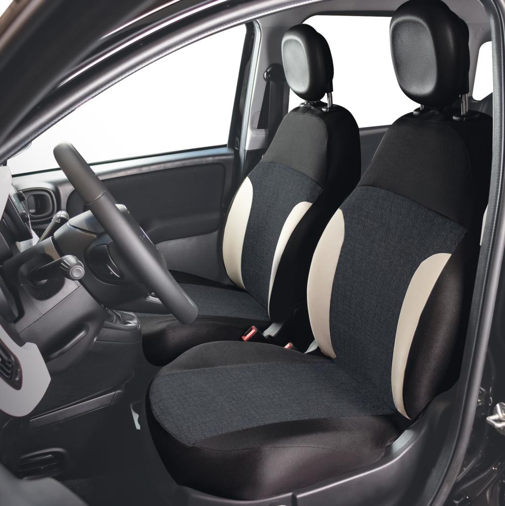 Coprisedili anteriori personalizzati Fiat Pandina 24> tess. misto cotone nero/crema
