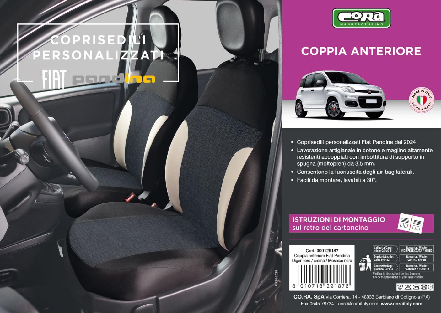 Coprisedili anteriori personalizzati Fiat Pandina 24> tess. misto cotone nero/crema - immagine 3