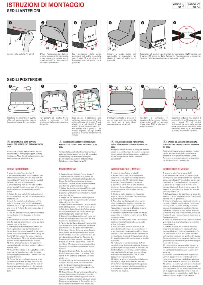Serie completa coprisedili personalizzati Fiat Pandina 24> 4 posti post. intero tess. misto cotone nero/crema - immagine 4