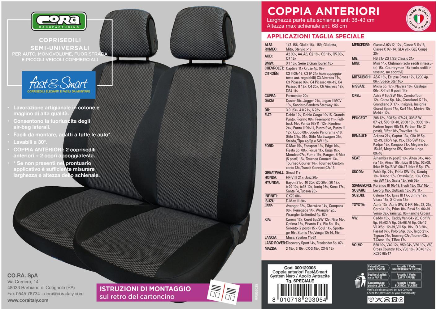 Coprisedili anteriori Fast&Smart tg. speciale tess. misto cotone antracite/nero - immagine 4