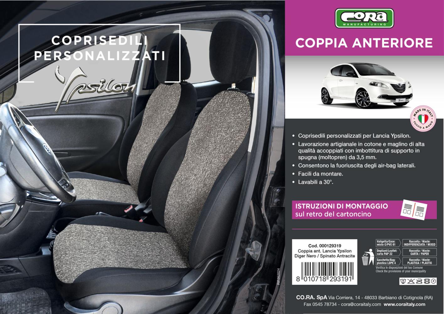 Coprisedili anteriori personalizzati Lancia Ypsilon 11>24 tess. misto cotone nero/antracite - immagine 3