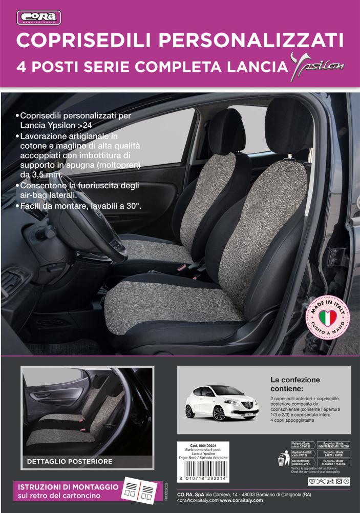 Serie completa coprisedili personalizzati Lancia Ypsilon 11>24 4 posti tess. misto cotone nero/antracite - immagine 3