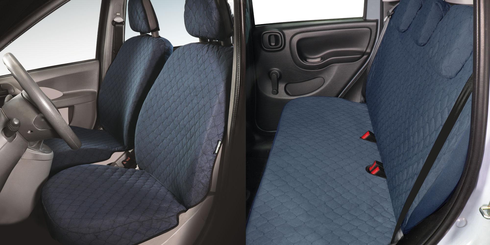 Serie completa coprisedili personalizzati Fiat Panda II 03> 5 posti post. intero tess. cotone trapuntato avio