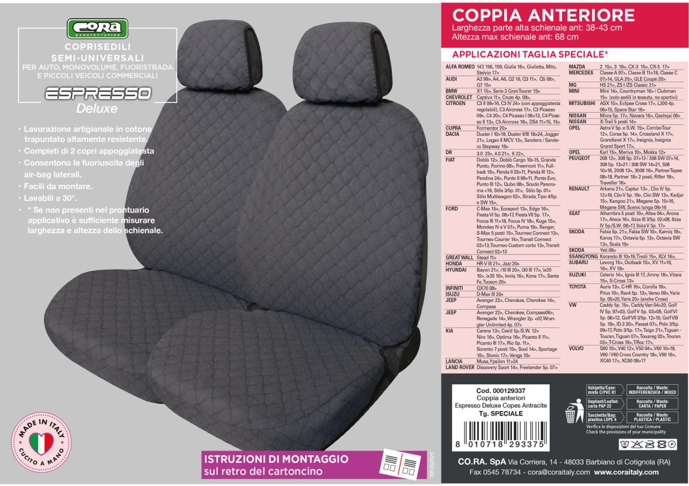 Coprisedili anteriori Espresso tg. speciale tess. cotone trapuntato antracite - immagine 4