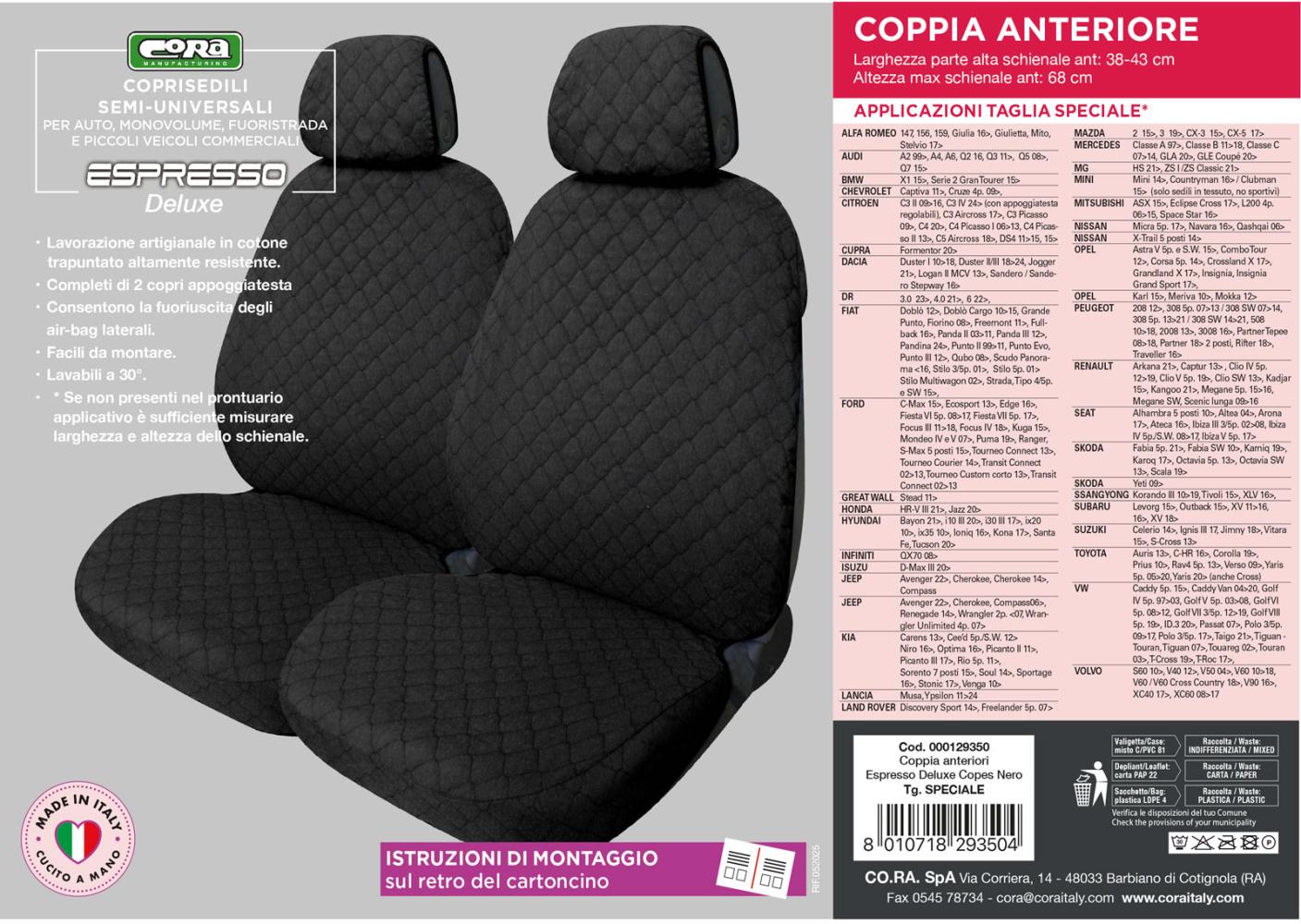Coprisedili anteriori Espresso tg. speciale tess. cotone trapuntato nero - immagine 4