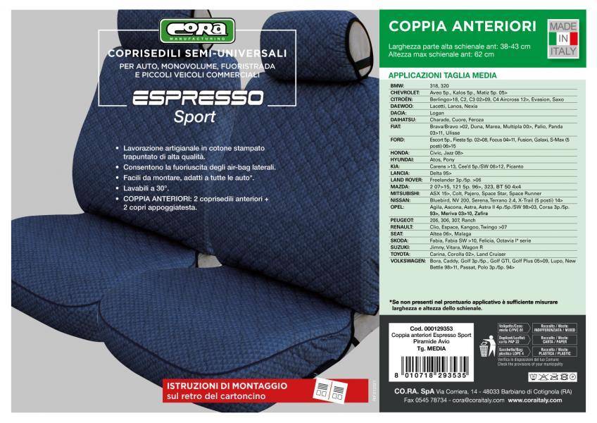 Coprisedili anteriori Espresso Sport tg. media tess. cotone stampato trapuntato avio - immagine 4