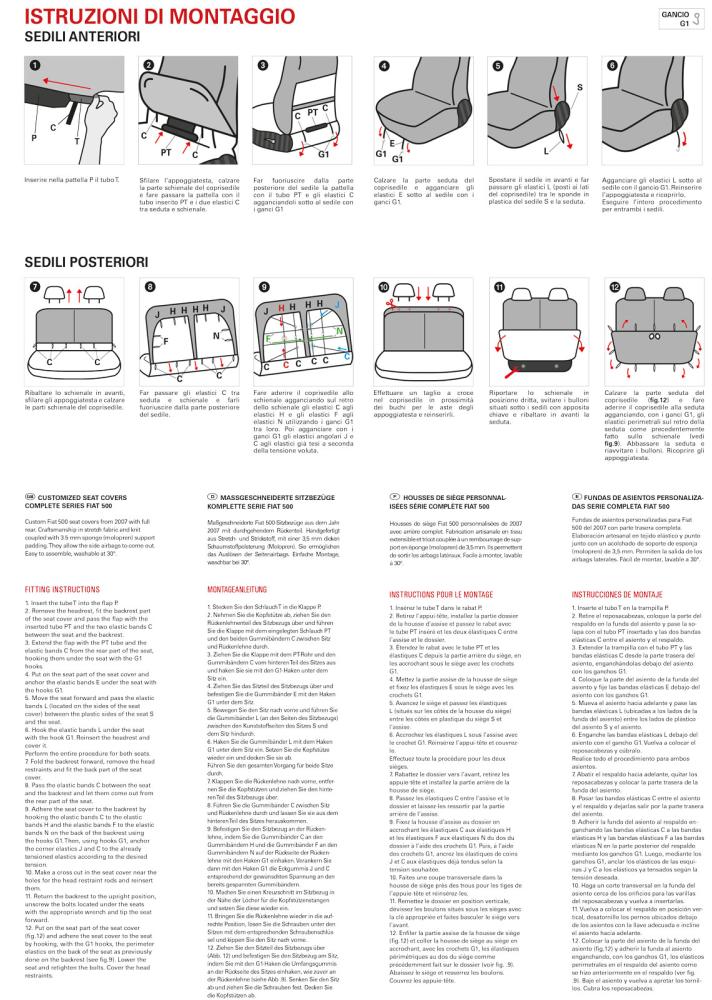 Serie completa coprisedili personalizzati Fiat 500 07> post. diviso tess. misto cotone scozzese grigio/panna - immagine 4