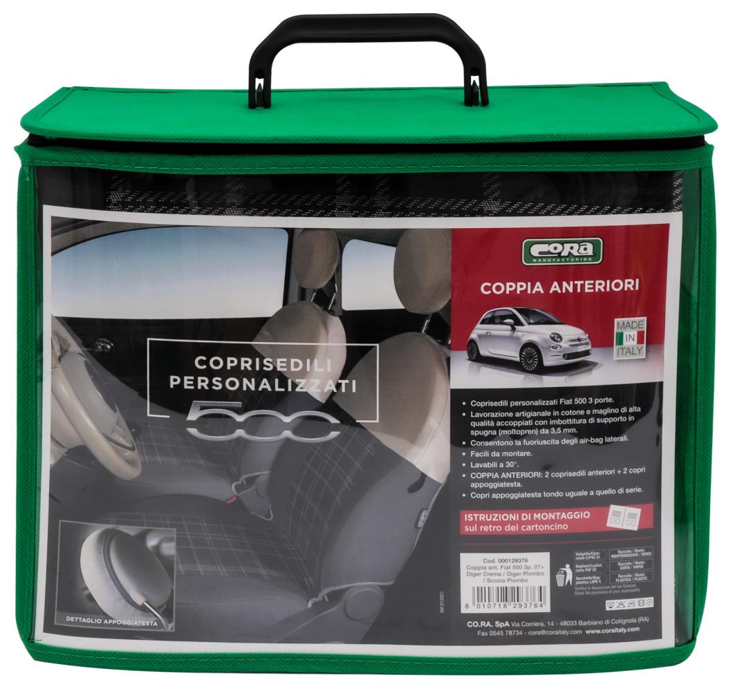 Coprisedili anteriori personalizzati Fiat 500 07> tess. misto cotone scozzese grigio/panna - immagine 5